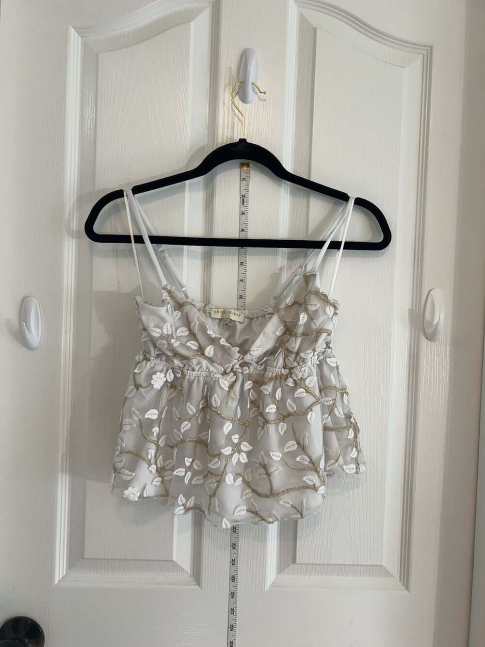 Thirty Thirty LA Gold Embroidered Leaf / White Mesh Babydoll Festival Crop Top M